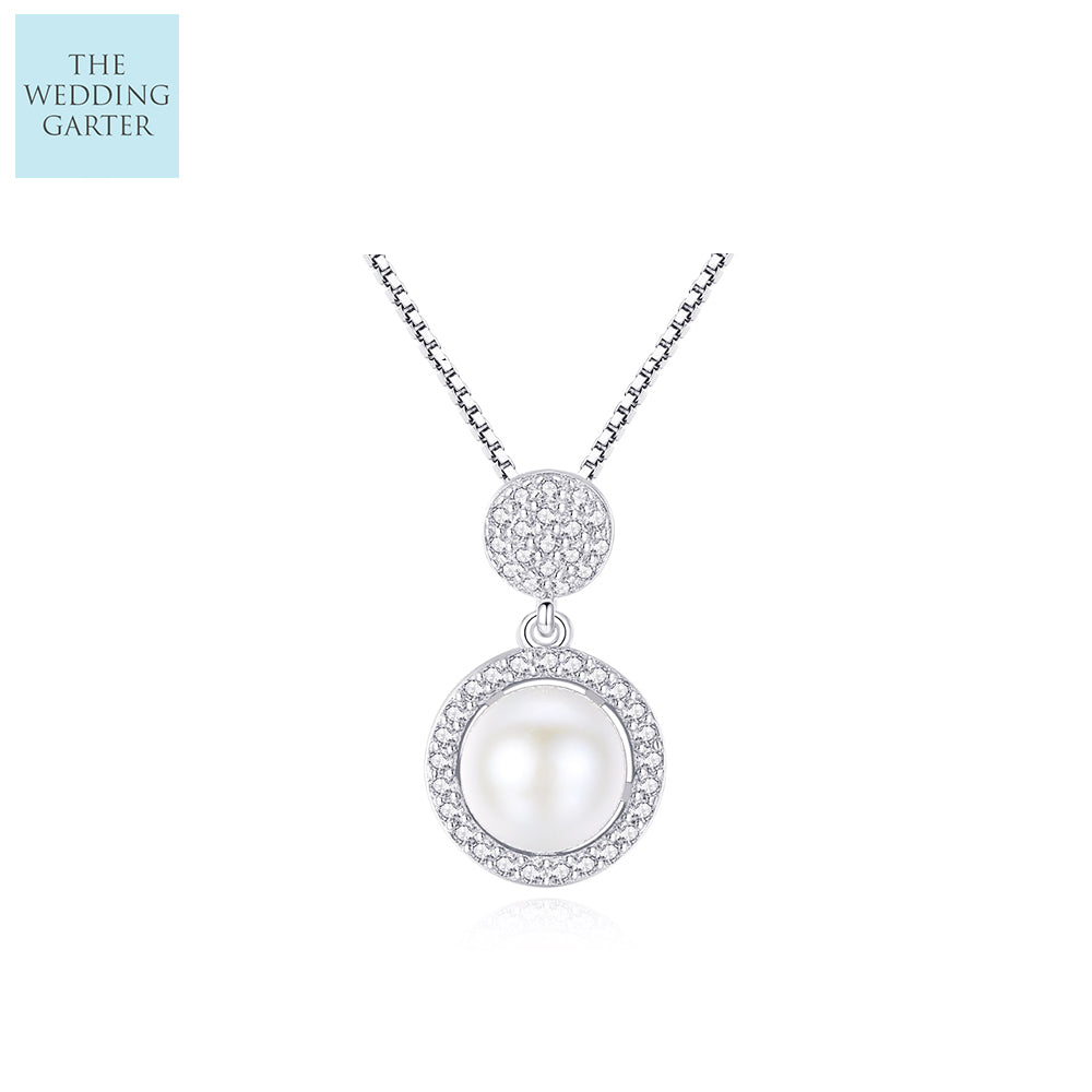 Dainty Natural Pearl & Cubic Zirconia Wedding Necklace