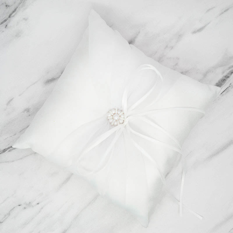 White Satin & Organza Wedding Ring Pillow