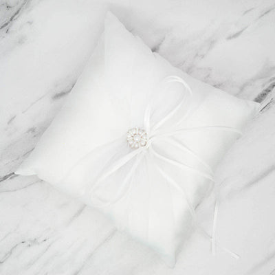 White Satin & Organza Wedding Ring Pillow