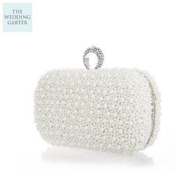 White Pearl & Rhinestone Beaded Evening Handbag