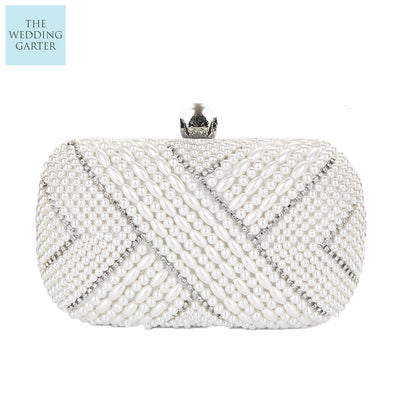 Pearl Bridal Clutch In White Pearls