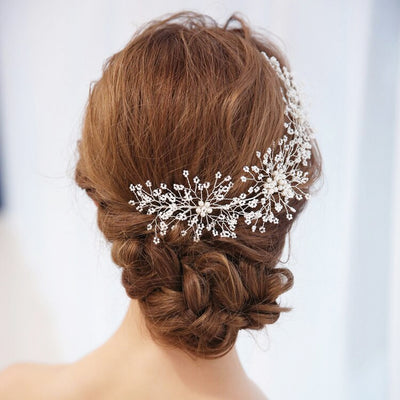 Delicate White Pearl Bridal Hair Vine Piece