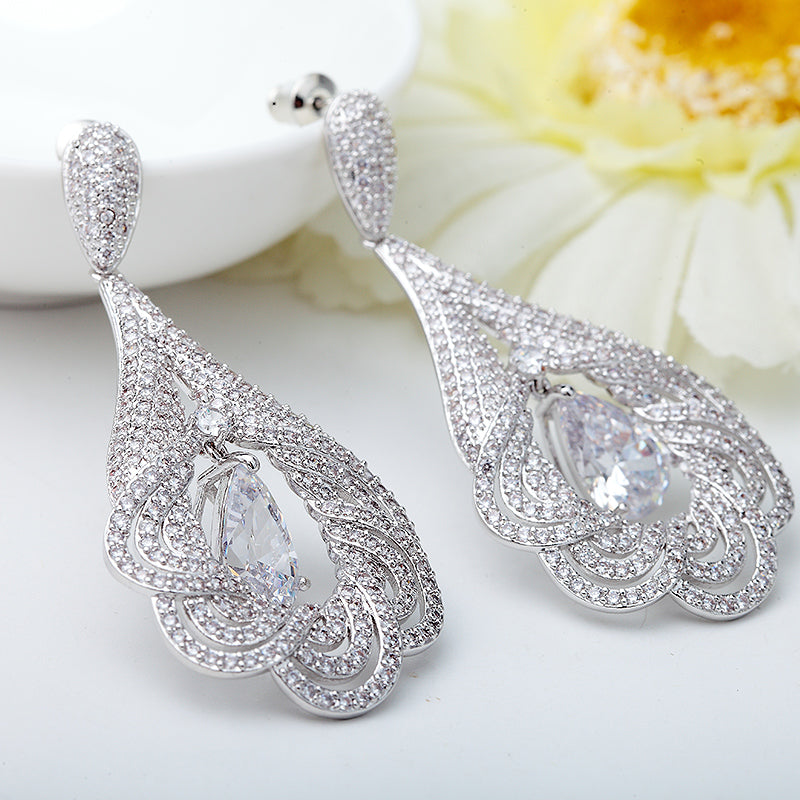 Intricate Cubic Zirconia Chandelier Earrings For Wedding Day