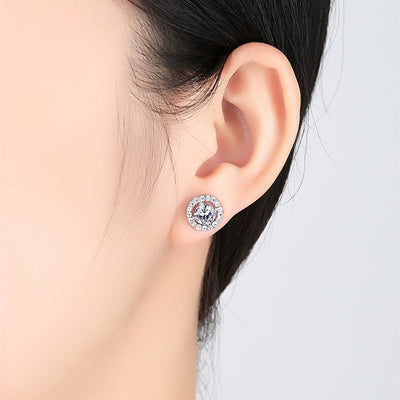 Hypoallergenic Sterling Silver CZ Diamond Round Stud Earrings