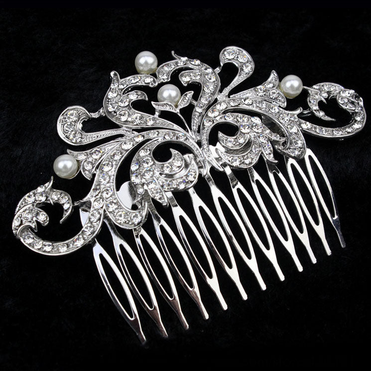 Intricate Vintage Style Bridal Hair Comb With Pearl & Crystal (2 Colours)